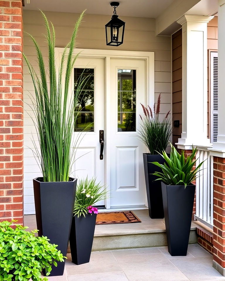 sleek tall tapered planters for narrow porch - 20 Tall Planters for Front Porch