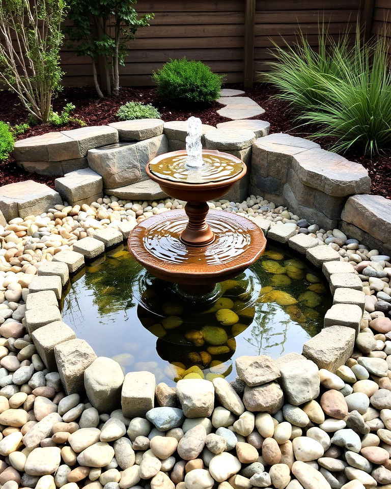sleek water feature mexican beach pebbles - 15 Mexican Beach Pebbles Landscaping Ideas