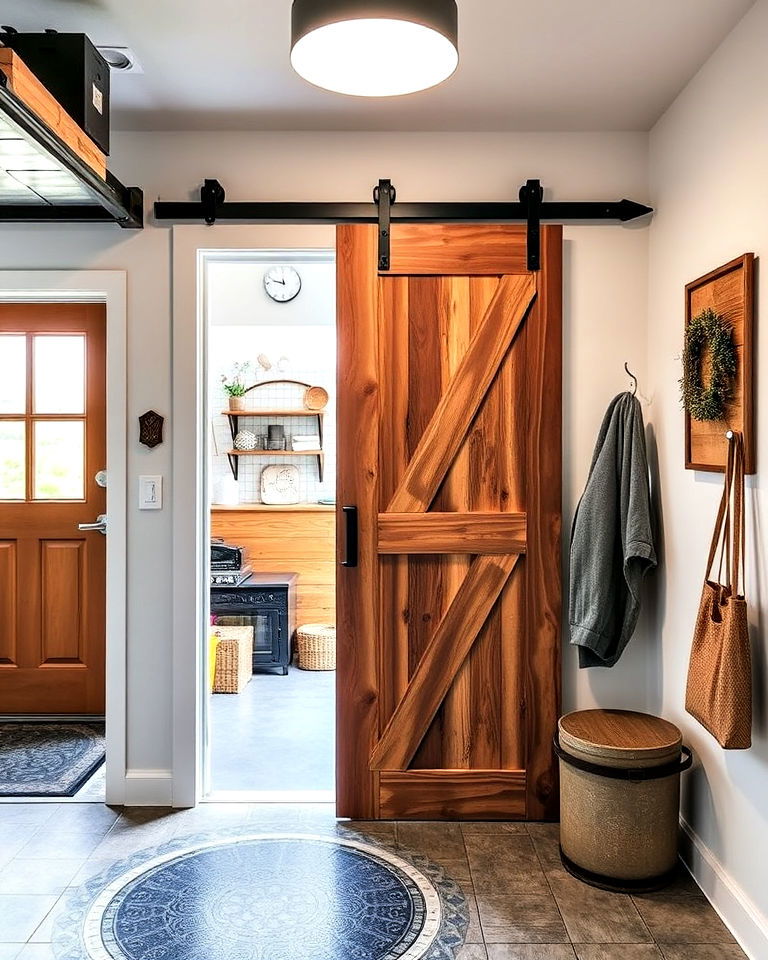 sliding barn door entry garage mudroom - 20 Garage Mudroom Ideas