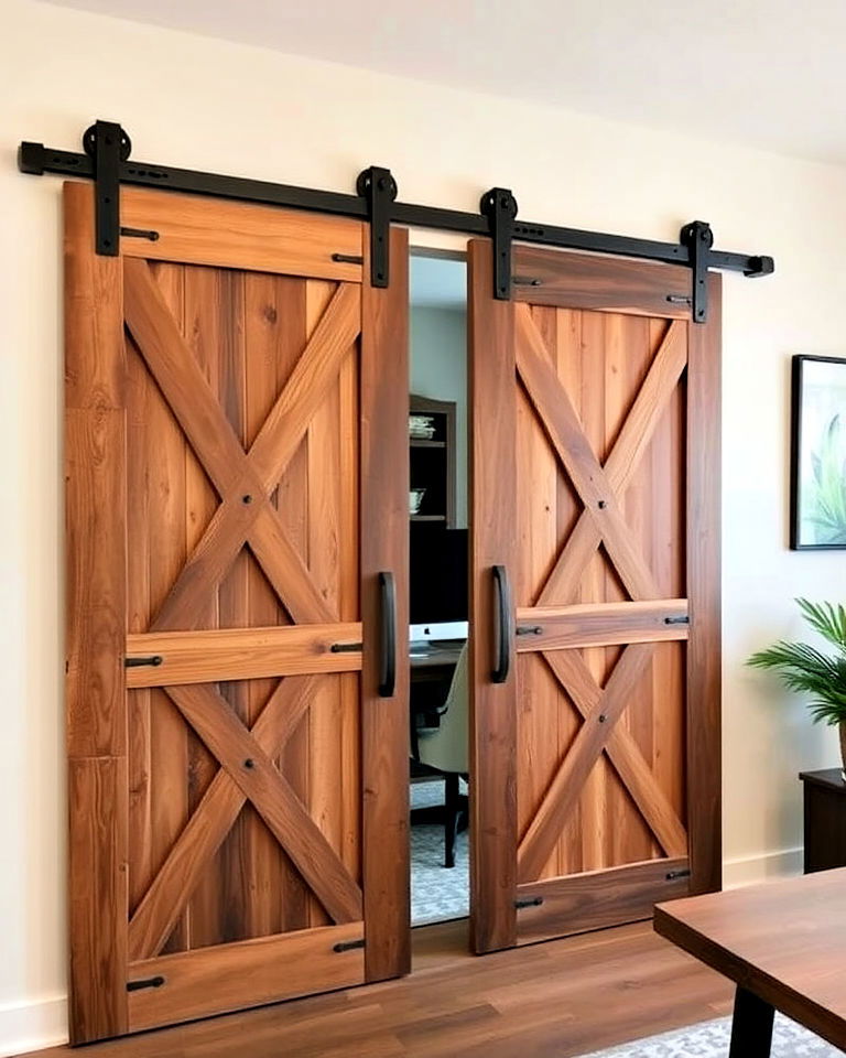 sliding barn doors with industrial hardware - 30 Industrial Home Office Ideas