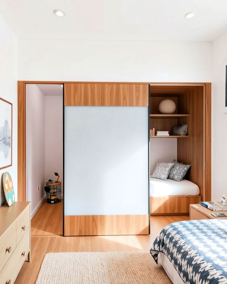 sliding panels for boy and girl shared small room - 40 Boy and Girl Shared Small Room Ideas