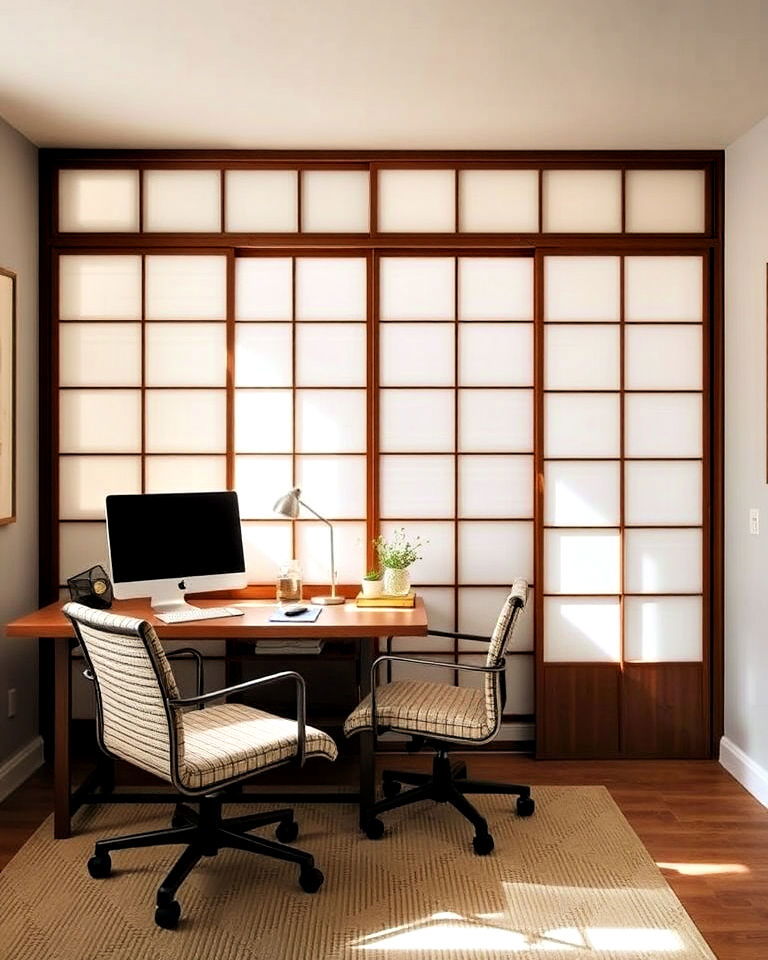 sliding screens for versatility office sliding screens for versatility office - 25 Japandi Home Office Ideas