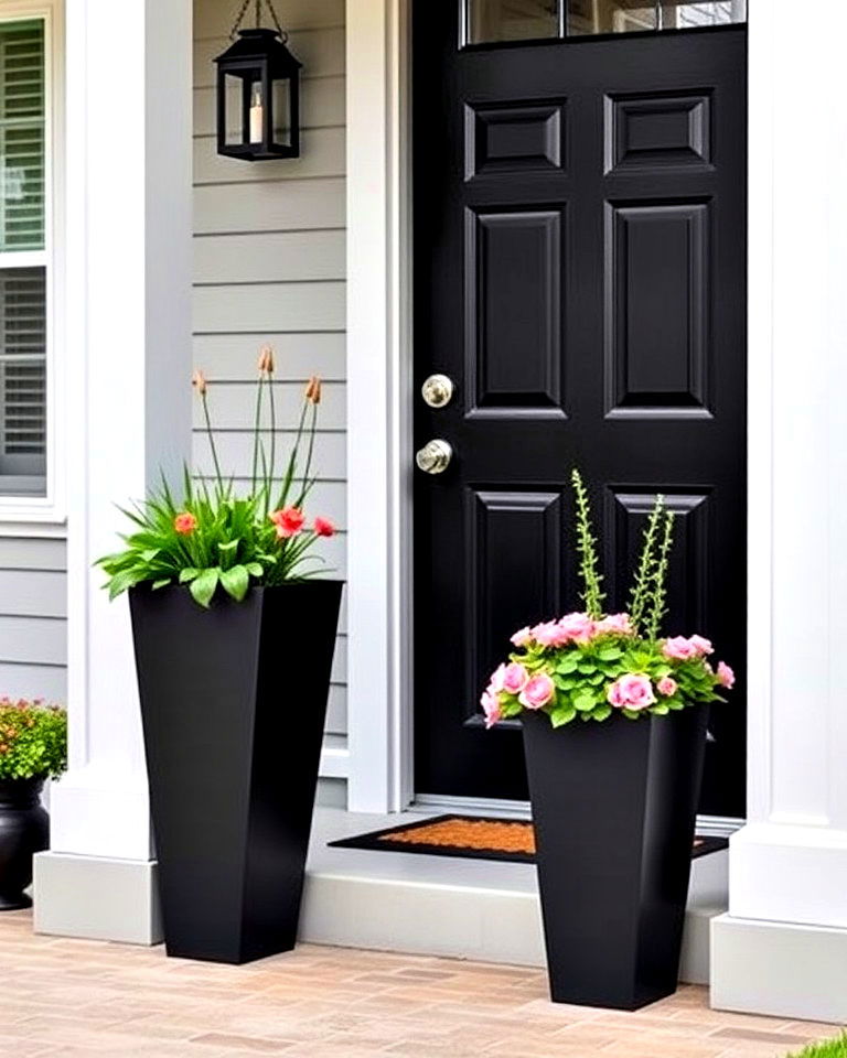 slim black planters for any porch design - 20 Tall Planters for Front Porch