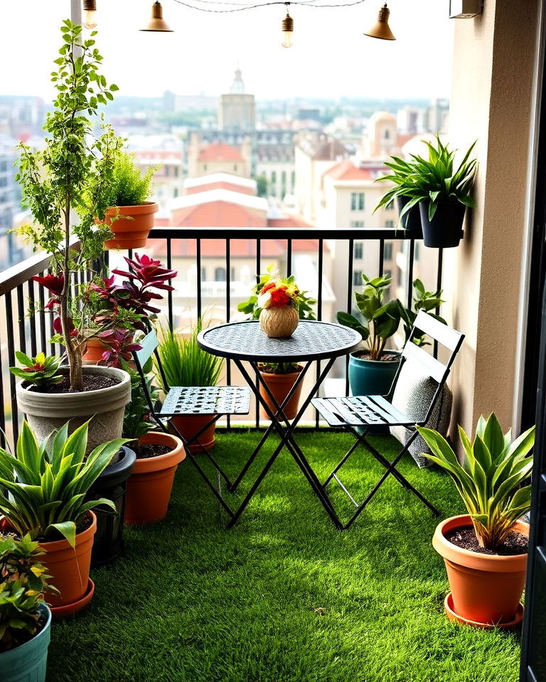 small balcony into enchanting dining areas - 25 Artificial Grass Balcony Design