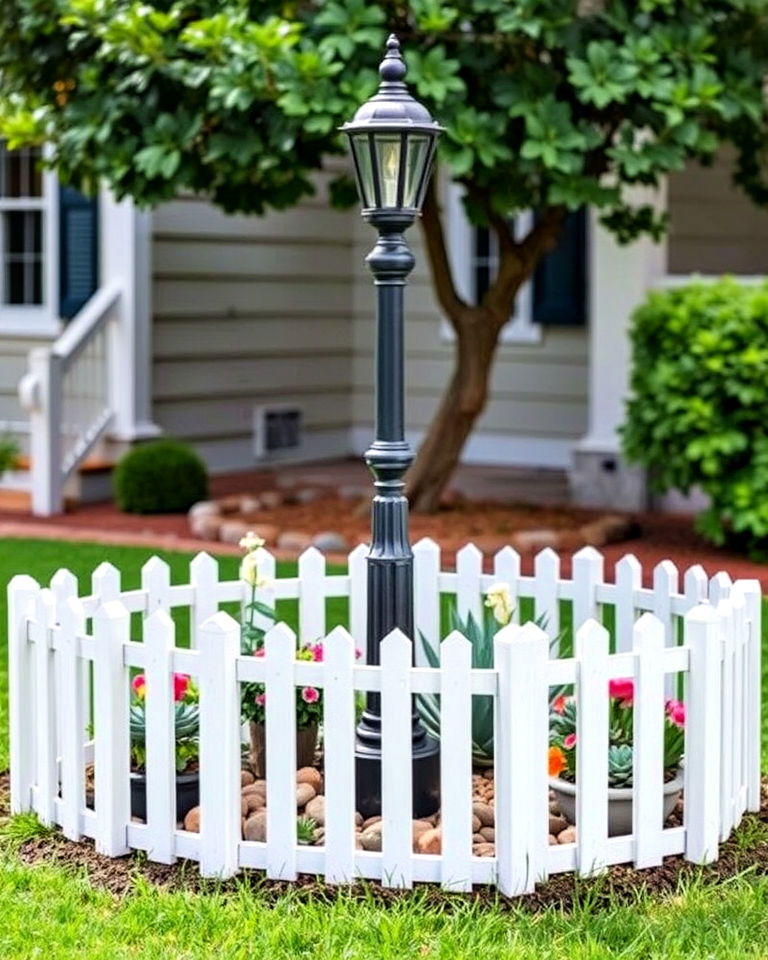 small decorative fence lamp post - 15 Front Yard Lamp Post Landscaping Ideas