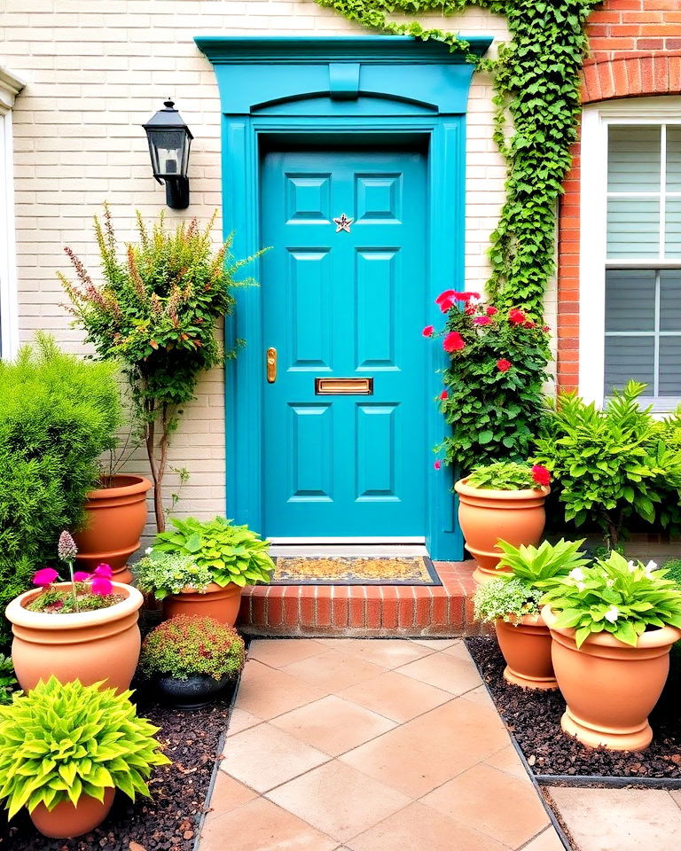 small front yard colorful door accent - 20 Small Front Yard Townhouse Landscaping Ideas
