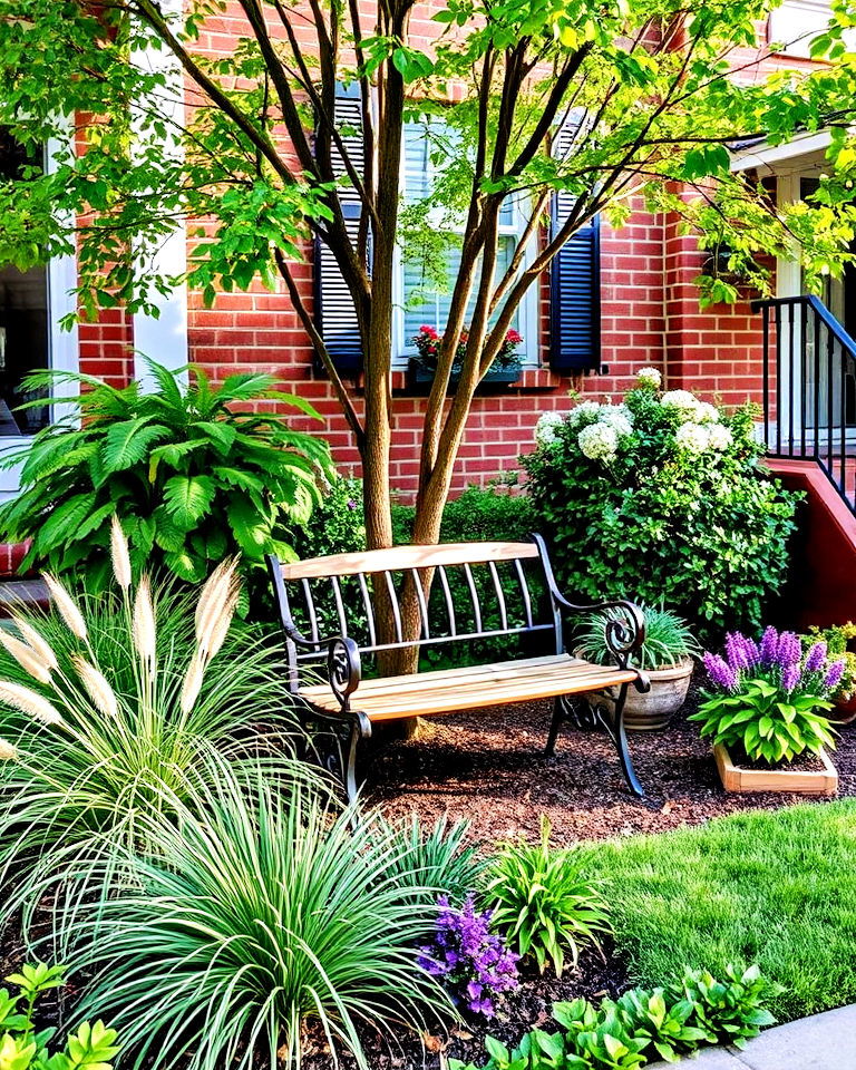 small front yard cozy bench - 20 Small Front Yard Townhouse Landscaping Ideas