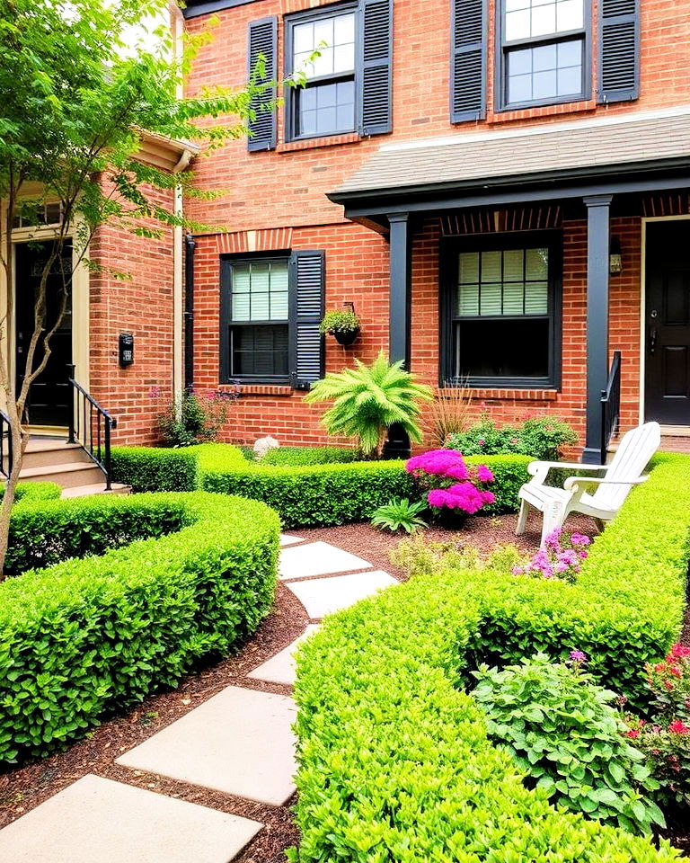 small front yard low hedges for definition - 20 Small Front Yard Townhouse Landscaping Ideas