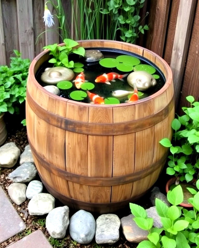small koi pond in a barrel - 15 Small Koi Pond Ideas