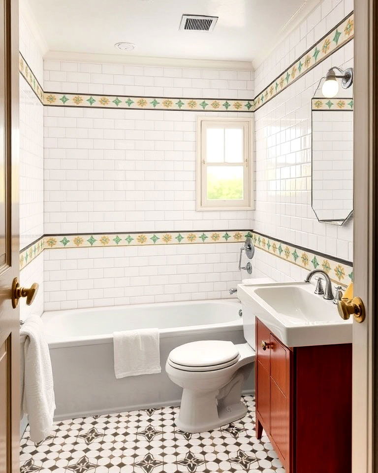 small tile borders in 1950s bathroom - 25 1950s Bathroom Ideas