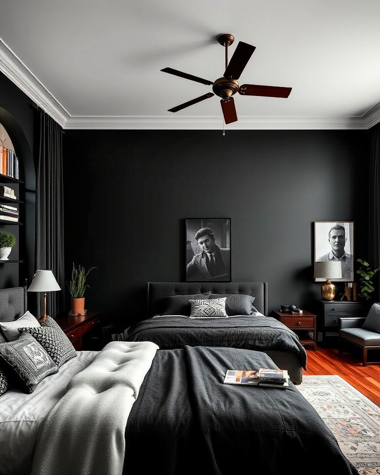 smoky black wall bedroom - 15 Dark Academia Wall Colors
