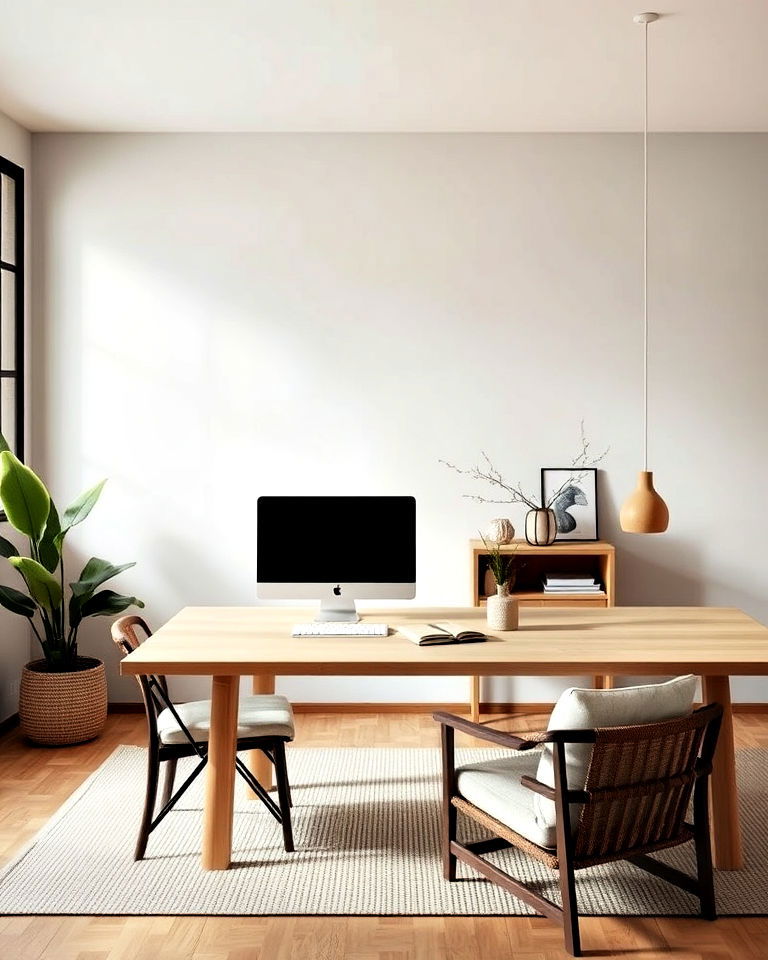 smooth textured walls home office - 30 Japandi Style Home Office Ideas