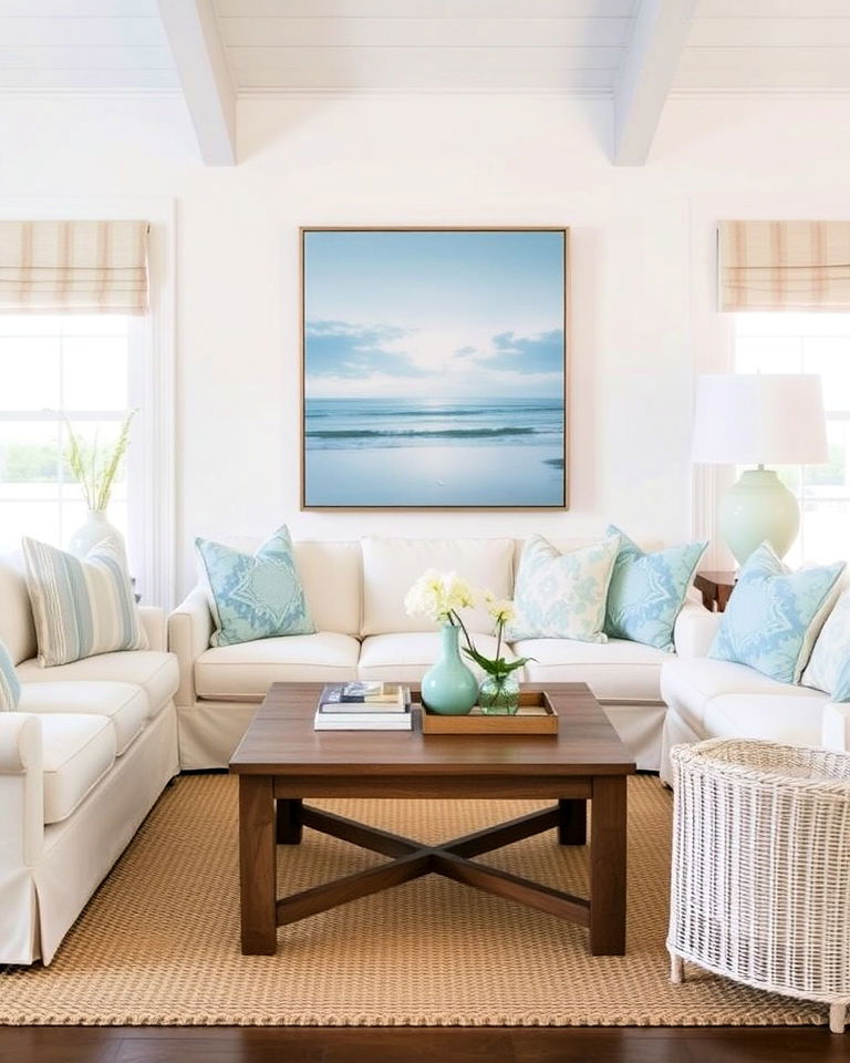 soft blue accents coastal home - 30 Coastal Interior Design Ideas