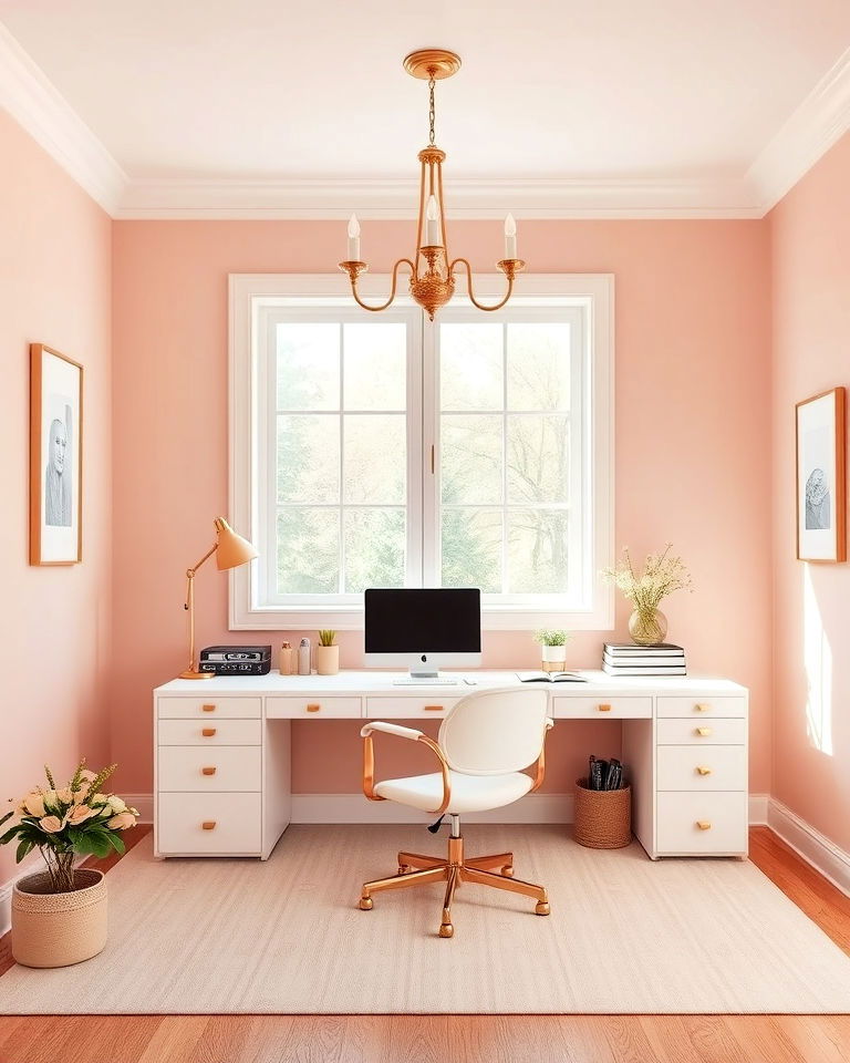soft blush walls pink home office - 25 Pink Home Office Ideas