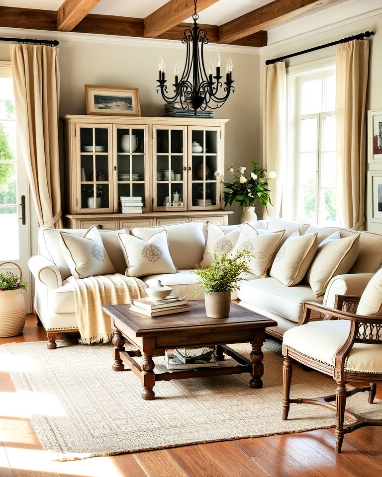 soft comfortable textures french country living room - 30 French Country Living Room Ideas