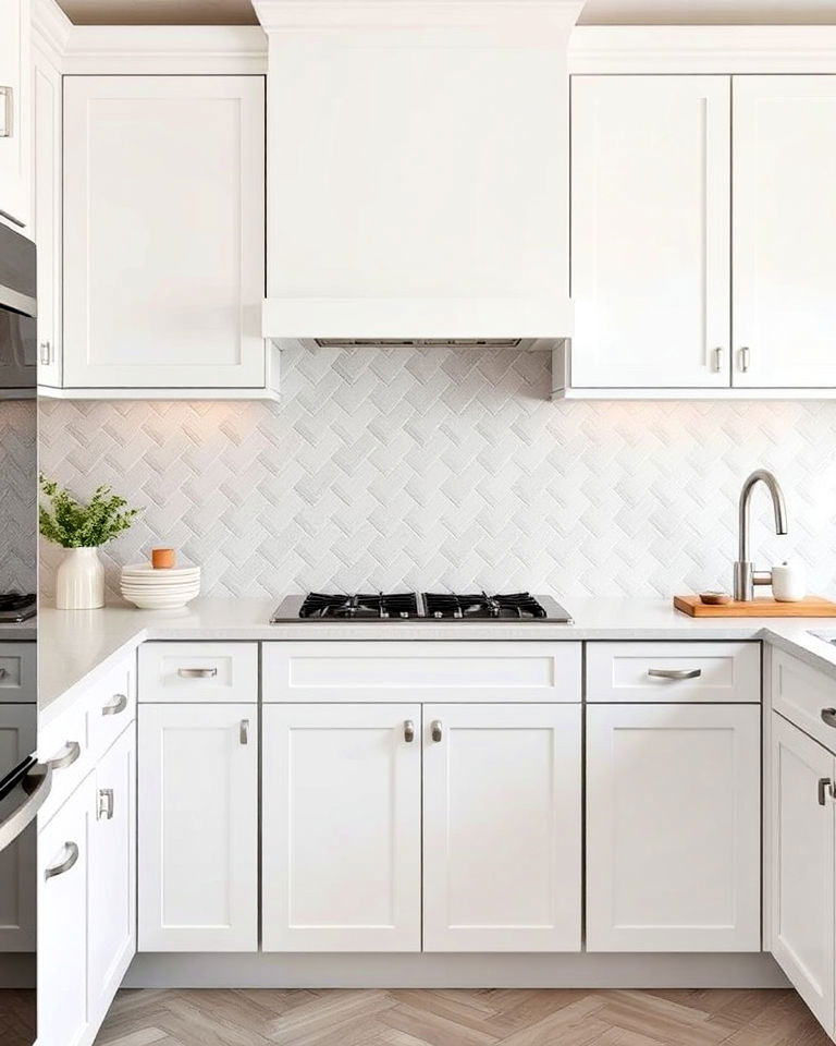 soft gray herringbone tile backsplash - 25 Kitchens With Herringbone Tile Backsplashes