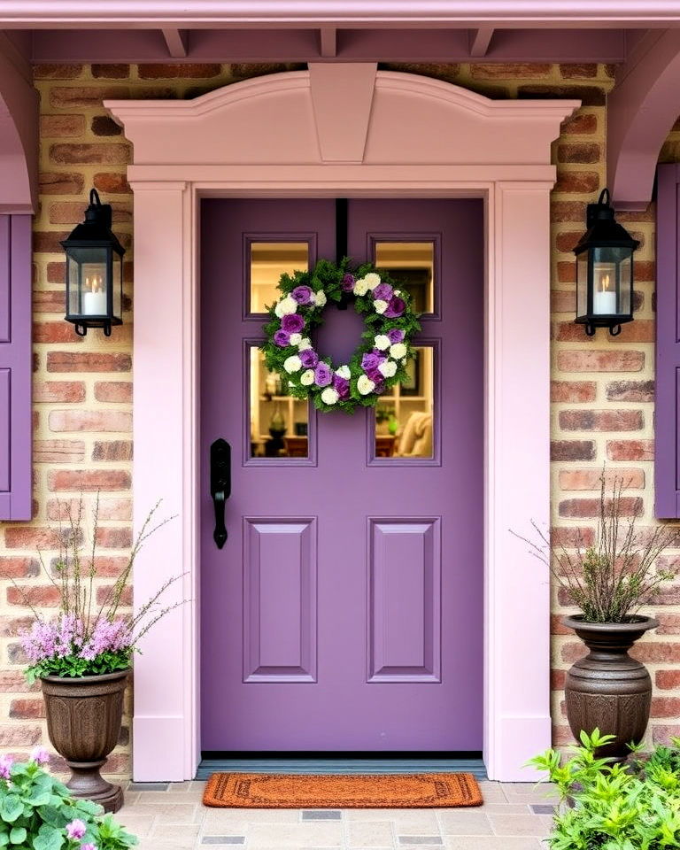 soft heather purple front door for rustic charm - 25 Purple Front Door Ideas