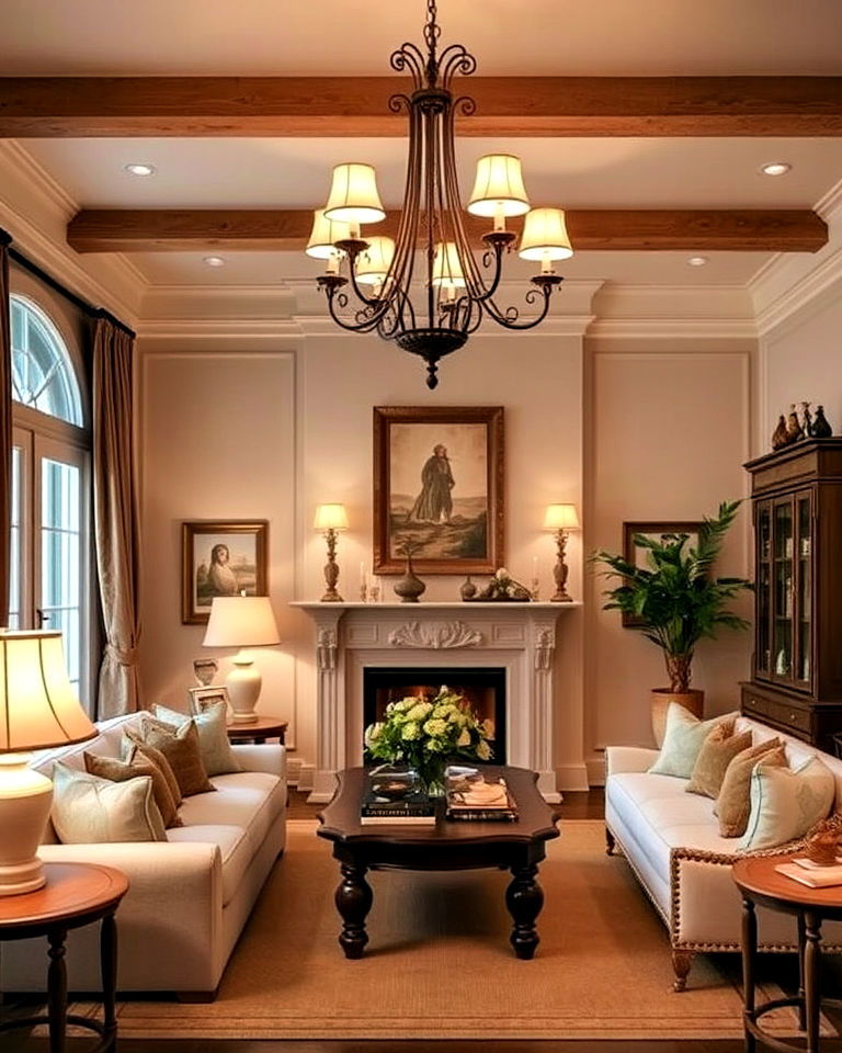 soft layered lighting for a warm glow - 30 French Country Living Room Ideas