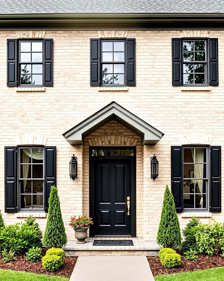 soft light gray for trim brick house with black accents - 25 Blonde Brick House Color Schemes