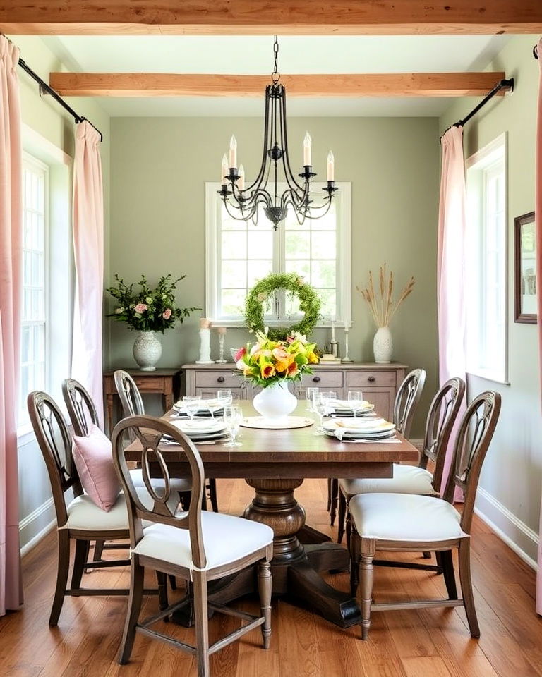 soft pastel color palette cottagecore dining room - 40 Cottagecore Dining Room Ideas