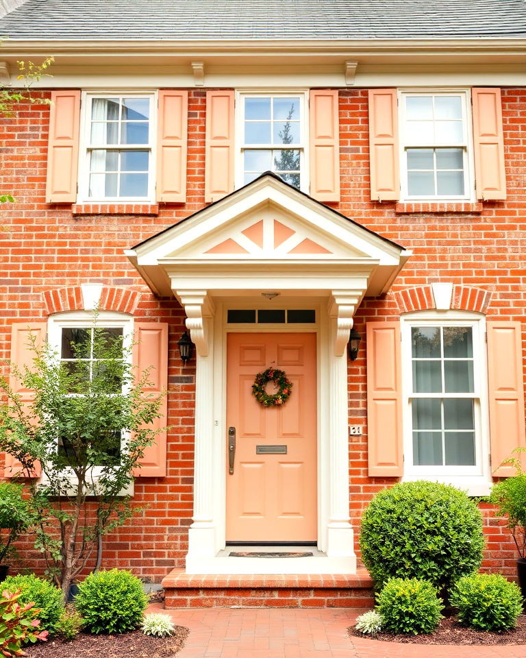 soft peach and ivory blonde brick house - 25 Blonde Brick House Color Schemes