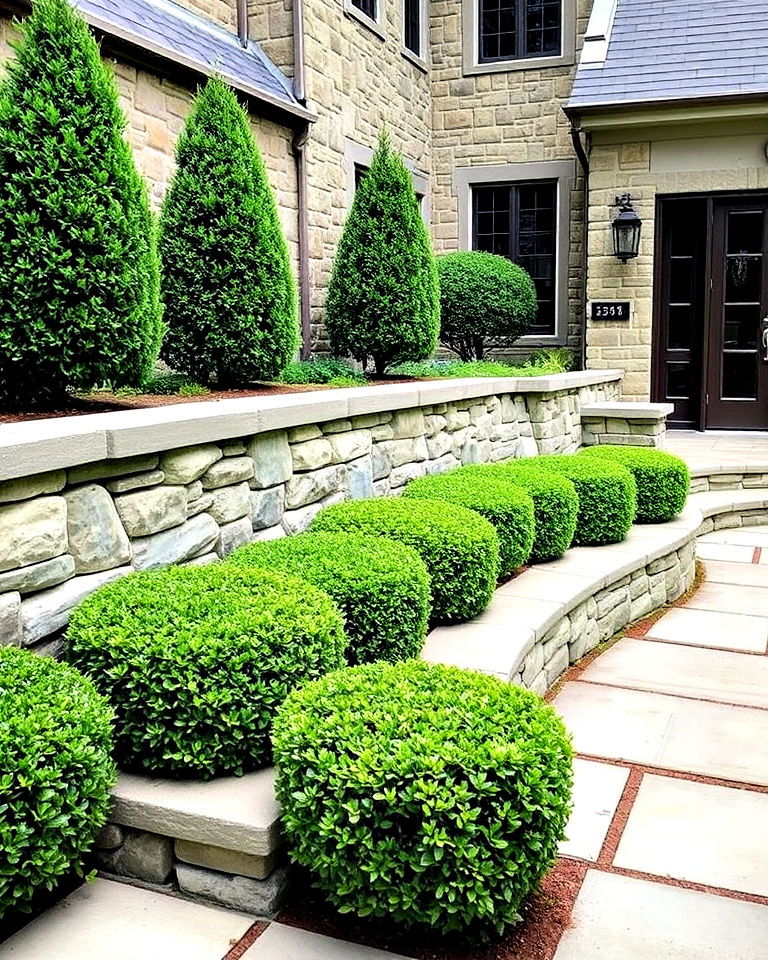 soften hardscapes with boxwood accents - 25 Boxwood Landscaping Ideas