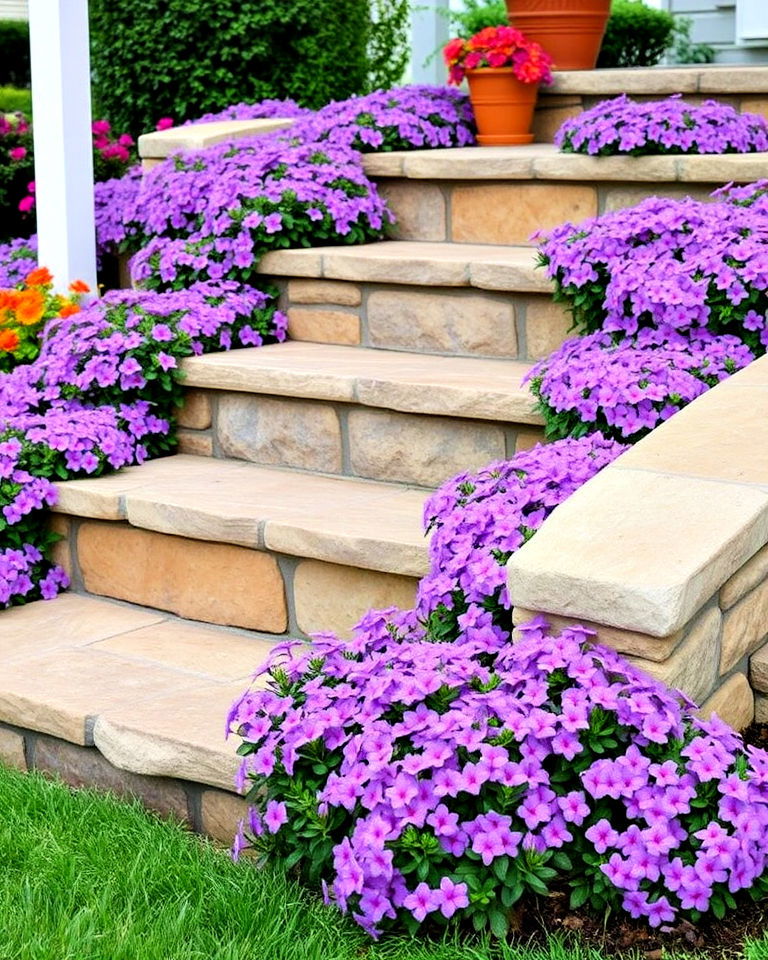 soften steps with color - 15 Creeping Phlox Landscaping Ideas