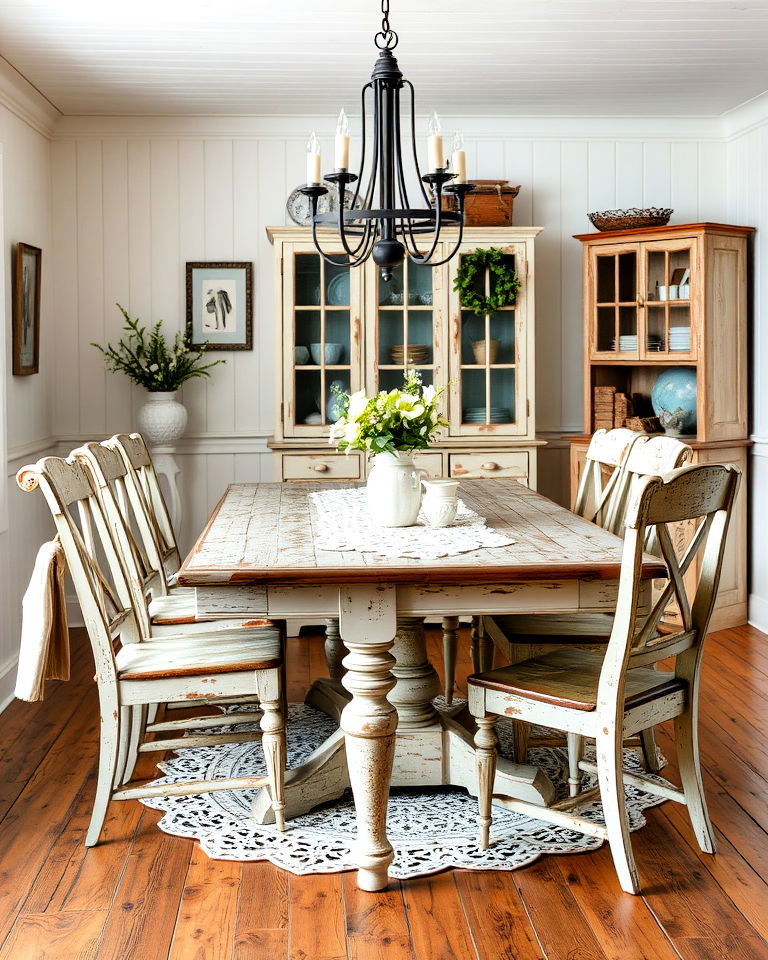 softly weathered furniture - 40 Cottagecore Dining Room Ideas