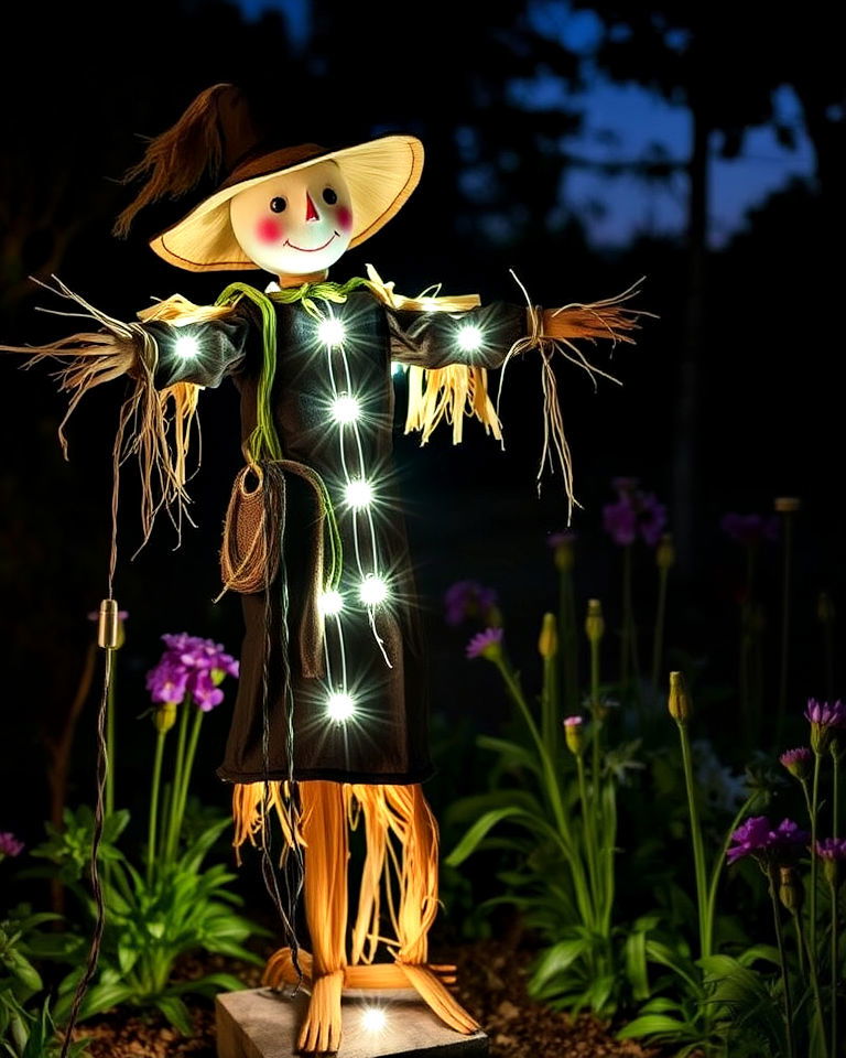 solar lights into scarecrow - 15 Garden Scarecrow Ideas