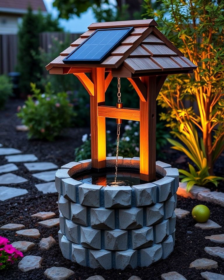 solar powered light up wishing well - 15 Outdoor Wishing Well Garden Ideas