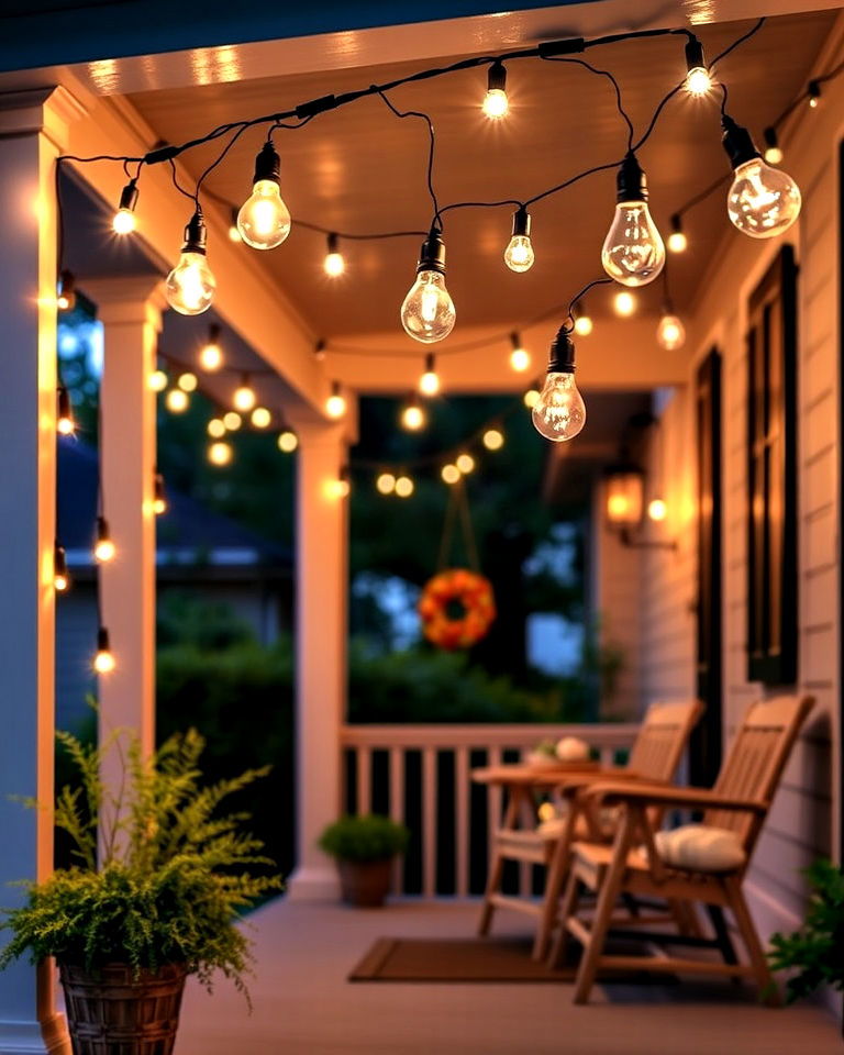 solar powered string lights for eco friendly elegance - 15 Front Porch String Lights Ideas