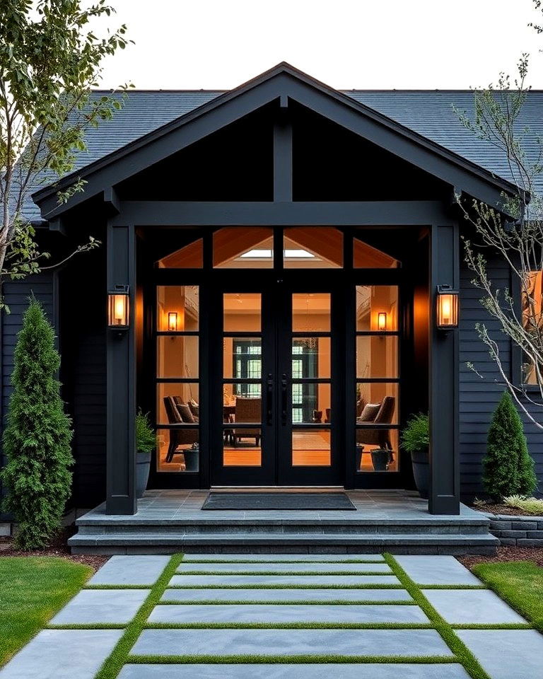 sophisticated black exterior with dramatic entryway - 30 Modern Black Houses