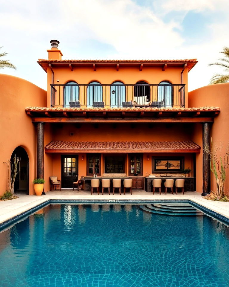 southwestern adobe style pool house - 20 Two Story Pool House Ideas