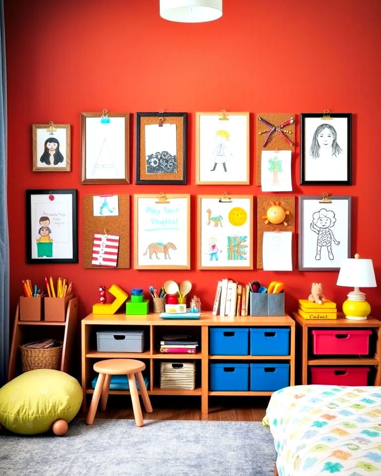 space for framed art display - 25 Kids Room Accent Wall