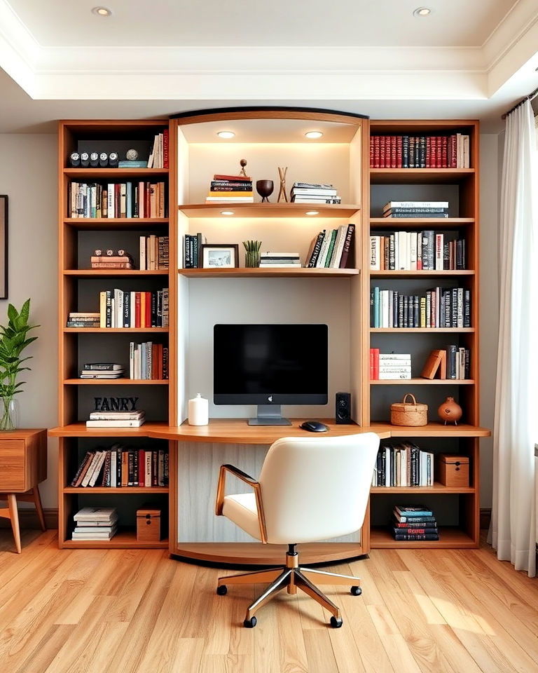 space saving rotating bookshelves home office - 25 Home Office Library Ideas