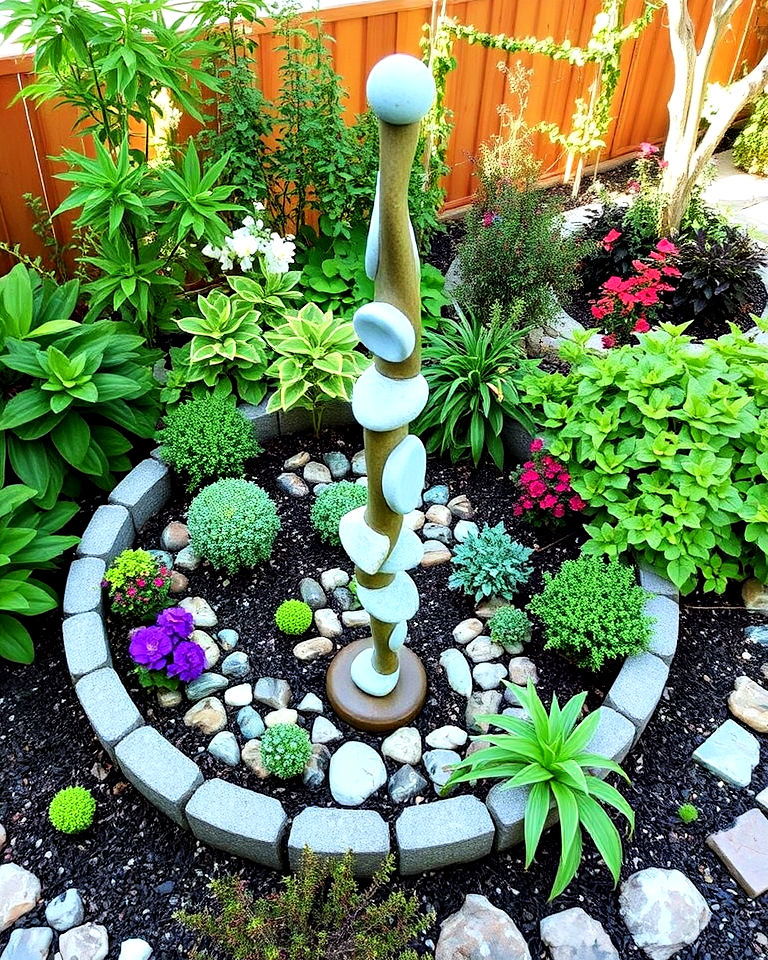 spiral garden with artistic accents - 25 Spiral Garden Design Ideas