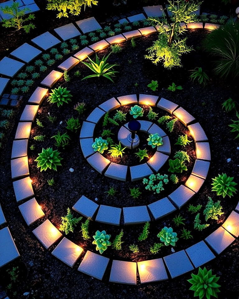 spiral garden with edging lights - 25 Spiral Garden Design Ideas