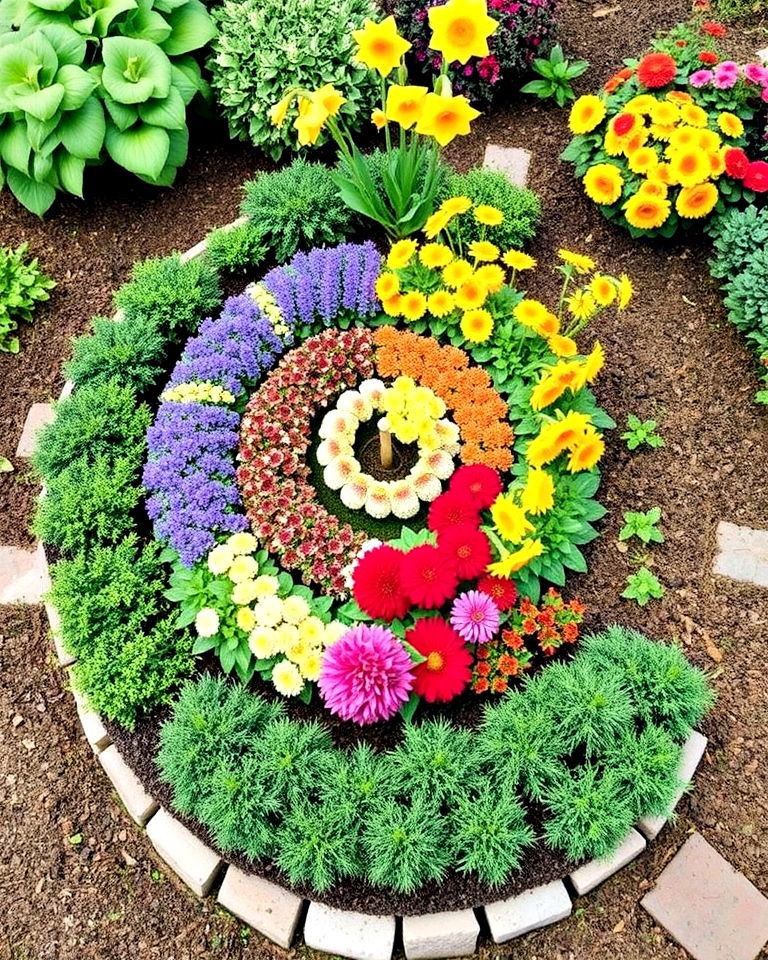 spiral garden with seasonal themes - 25 Spiral Garden Design Ideas