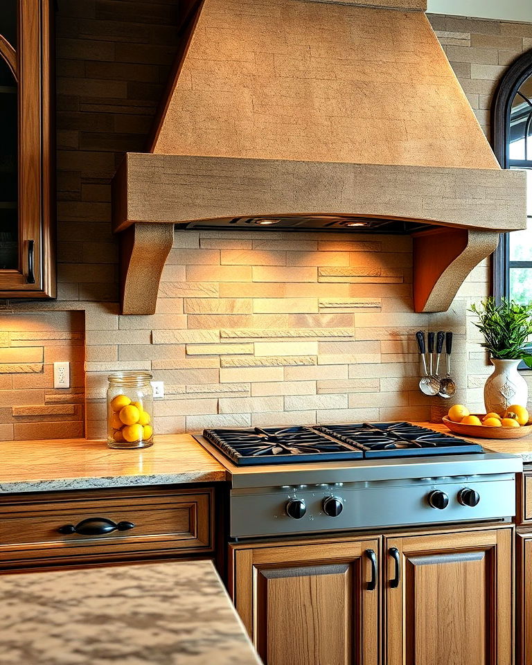 split face travertine backsplash - 20 Stone Kitchen Backsplash Ideas