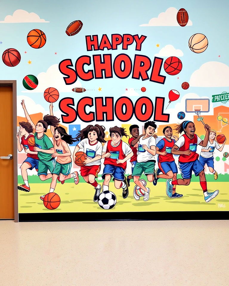 sports and team spirit mural - 40 School Mural Ideas