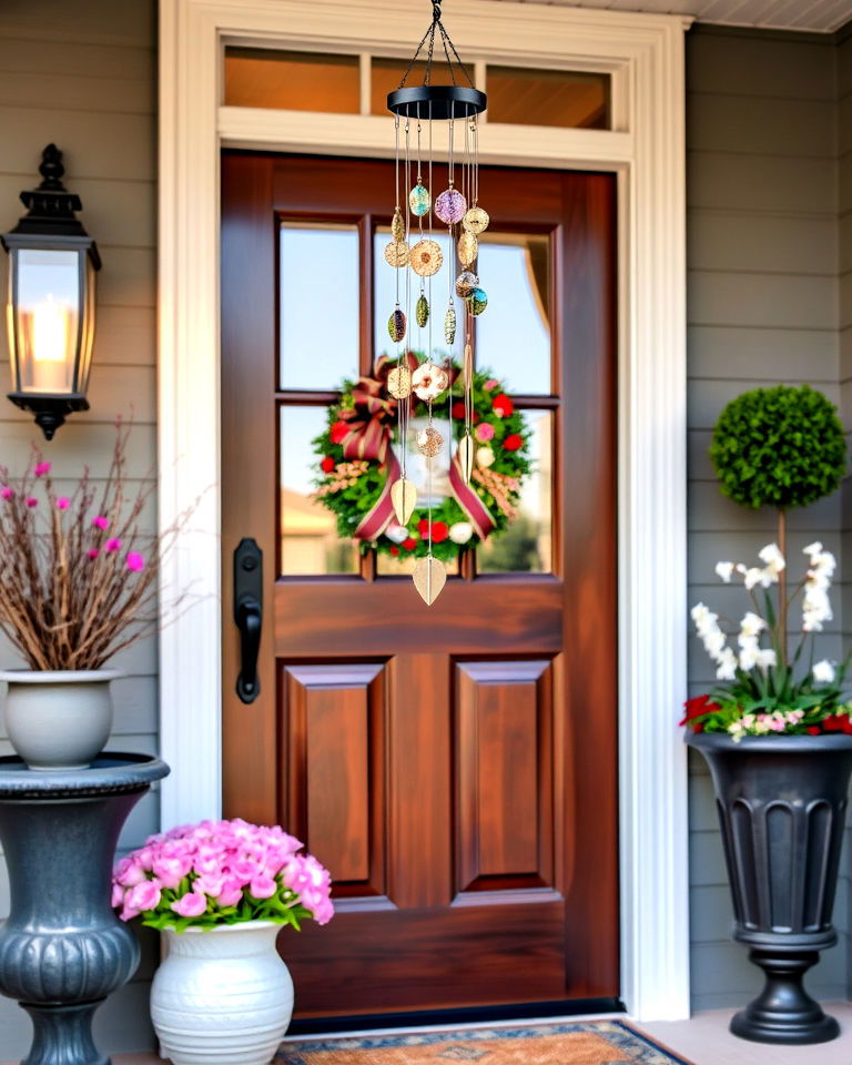 spring inspired seasonal wind chime - 15 Spring Front Door Decor Ideas