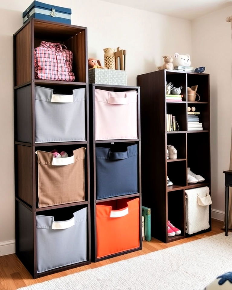 stackable storage cubes - 40 Boy and Girl Shared Small Room Ideas