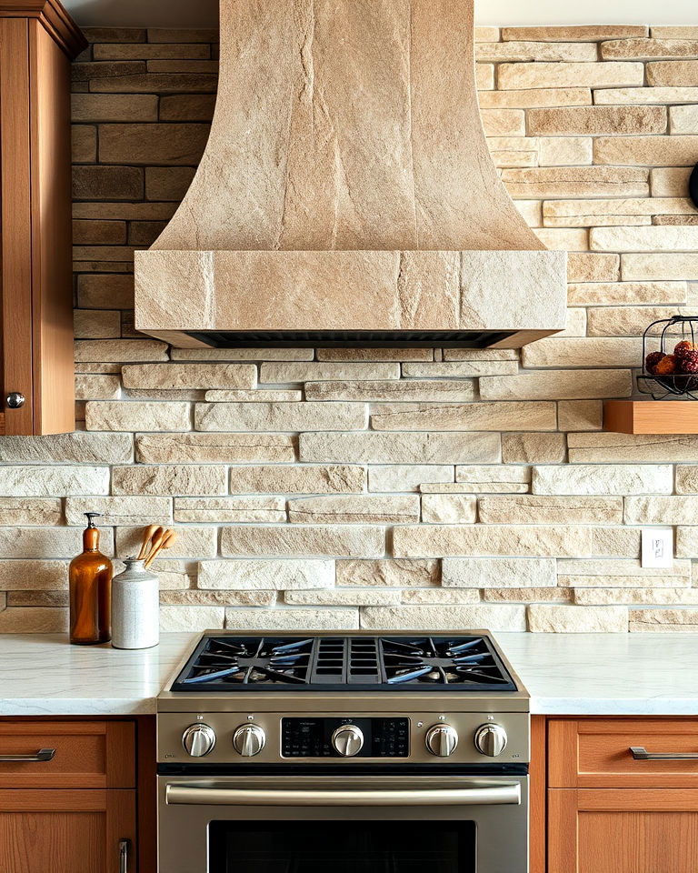 stacked stone panels backsplash - 20 Stone Kitchen Backsplash Ideas