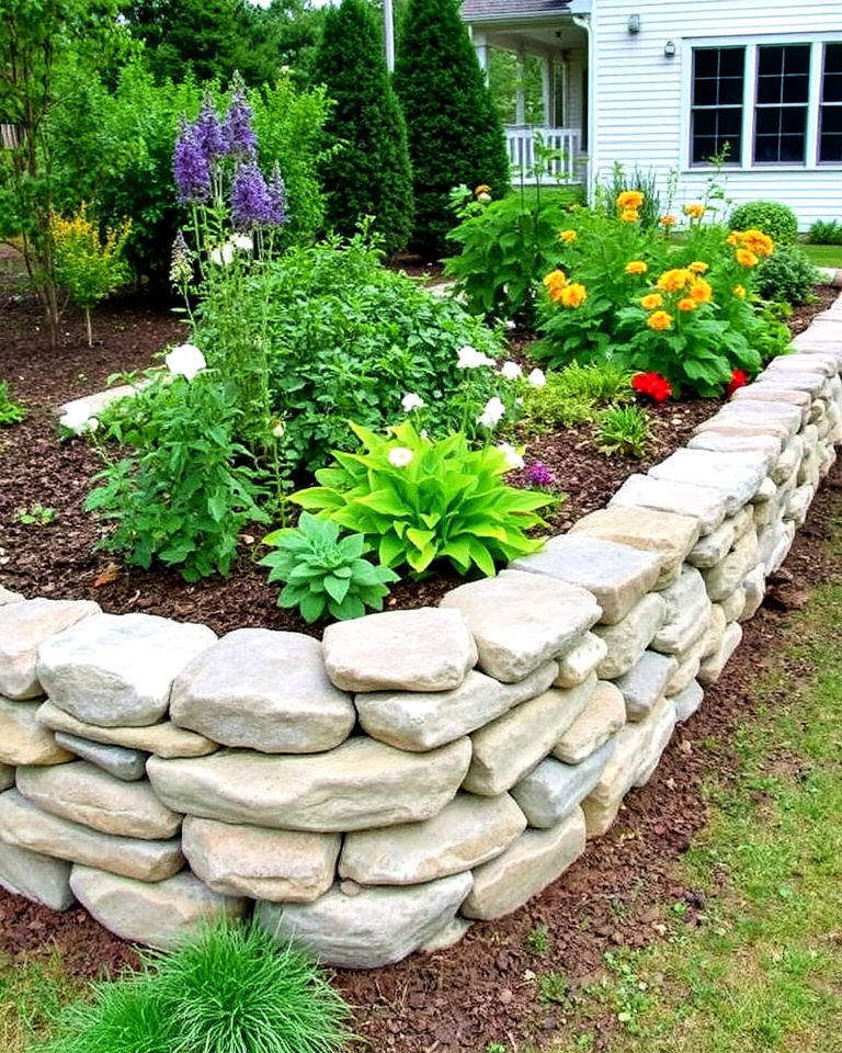 stacked stone walls for raised beds - 25 Stone Garden Edging Ideas