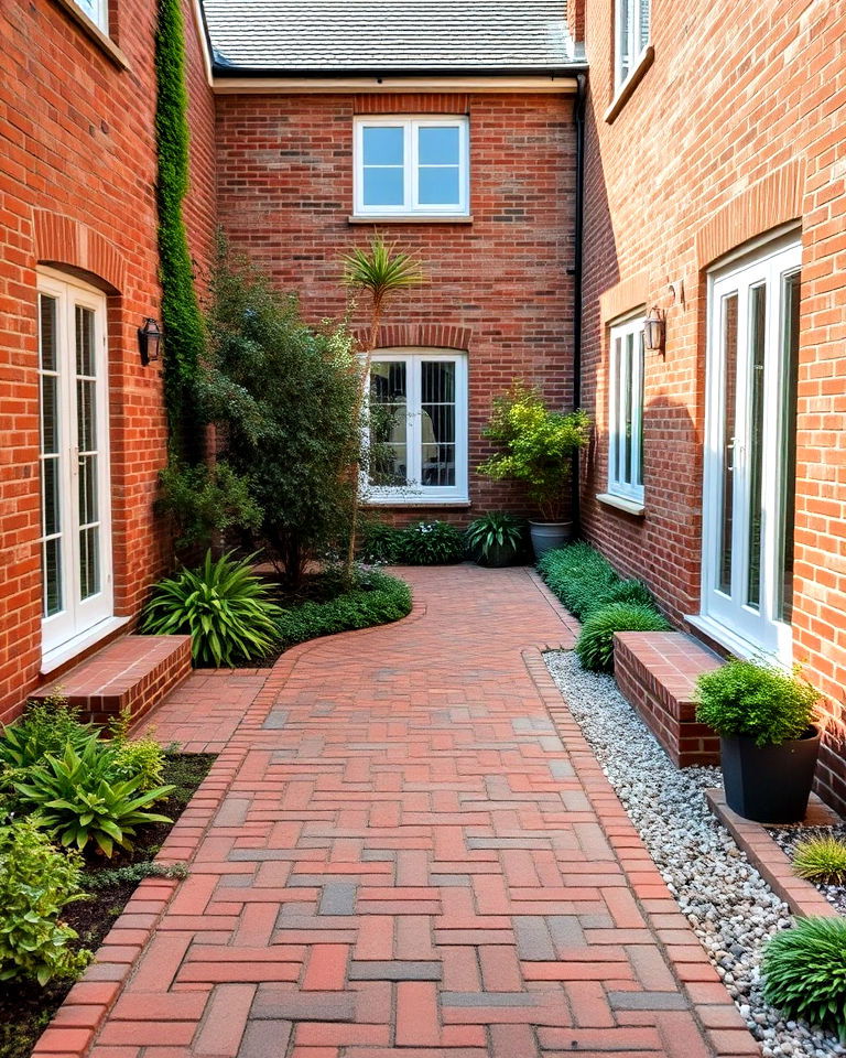staggered brick path courtyard - 15 Brick Courtyard Ideas