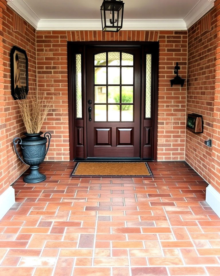 stained brick floor for rich tones - 15 Brick Floor Entryway Ideas