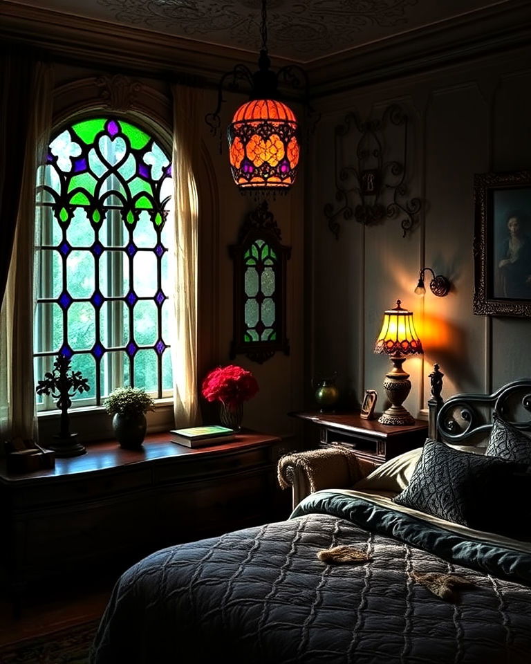 stained glass accents whimsigoth bedroom - 20 Whimsigoth Bedroom Ideas