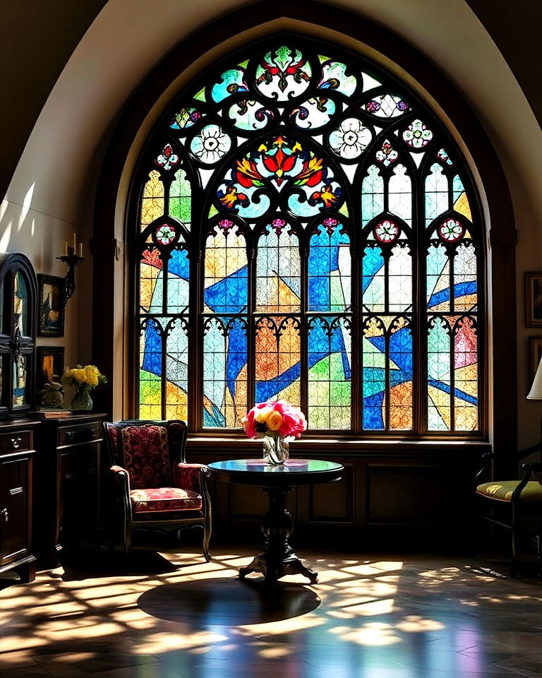 stained glass panels gothic interior - 25 Gothic Interior Design Ideas