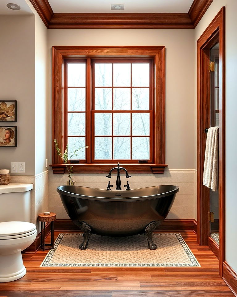 stained wood window trim for rustic elegant interiors - 30 Window Trim Ideas