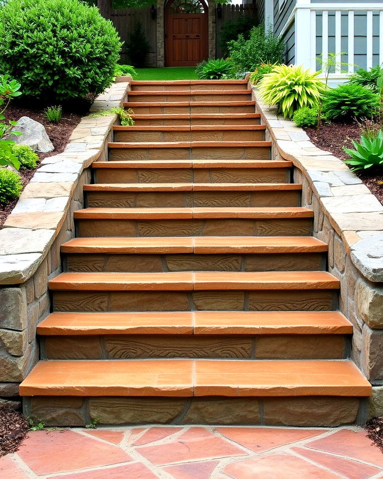 stamped concrete steps - 20 Garden Stairs Ideas